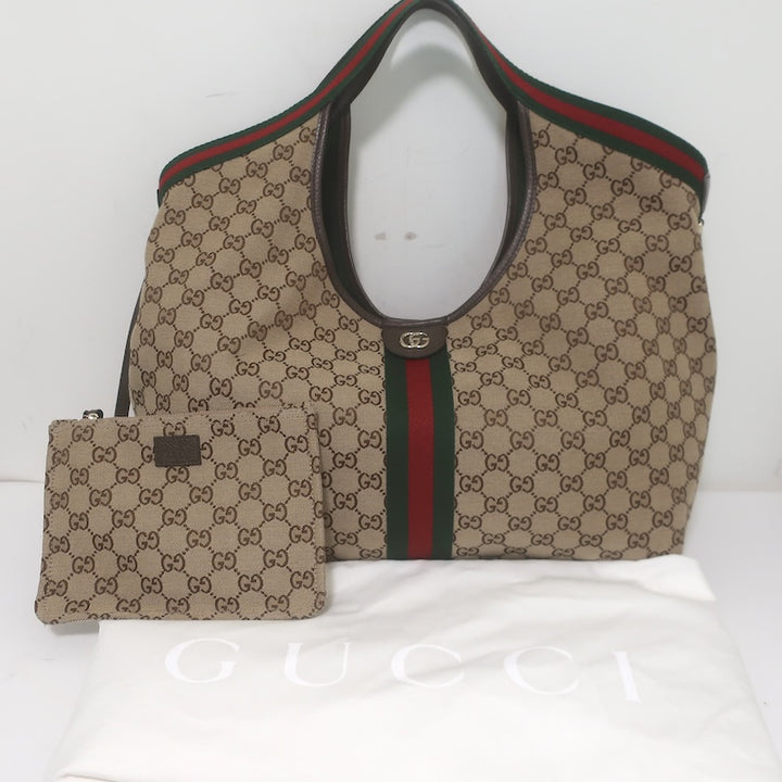 Gucci Giglio GG Monogram Canvas Web Large Hobo Bag Beige