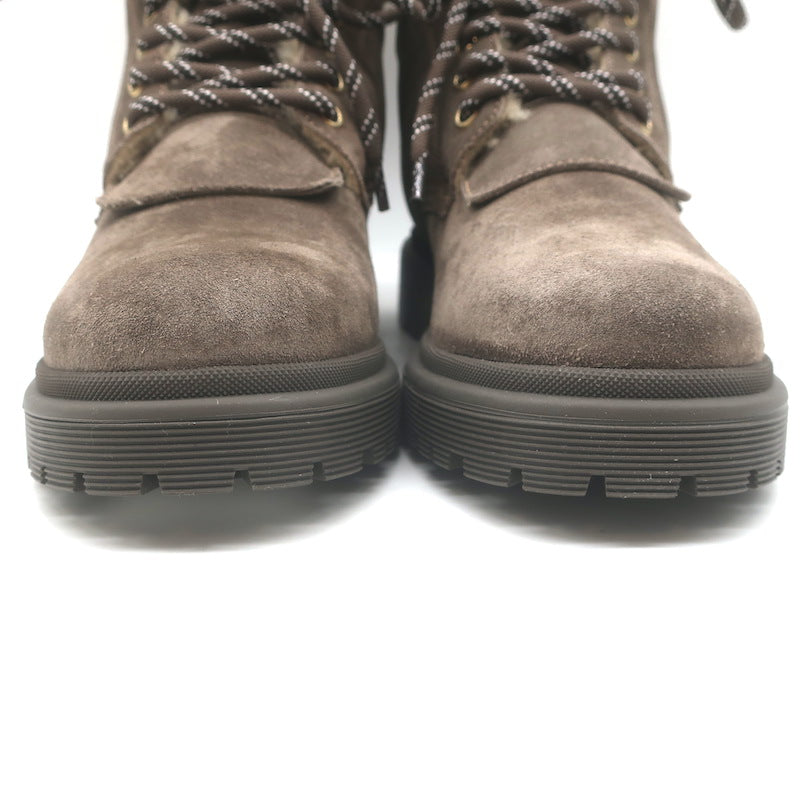 Moncler Patty Scarpa Shearling Lace-Up Ankle Boots Dark Taupe