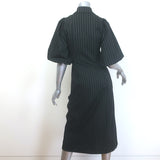 GANNI Pinstriped Puff Sleeve Midi Shirtdress Black Stretch Twill Size 32
