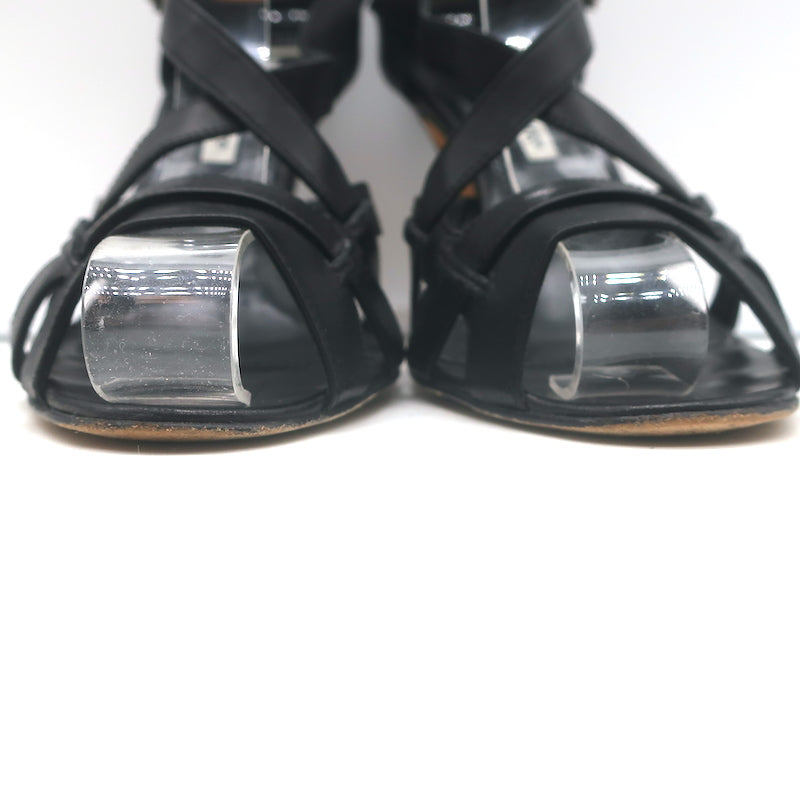 Manolo Blahnik Buckled Strappy Sandals Black Leather Size 36.5 Open Toe Heels