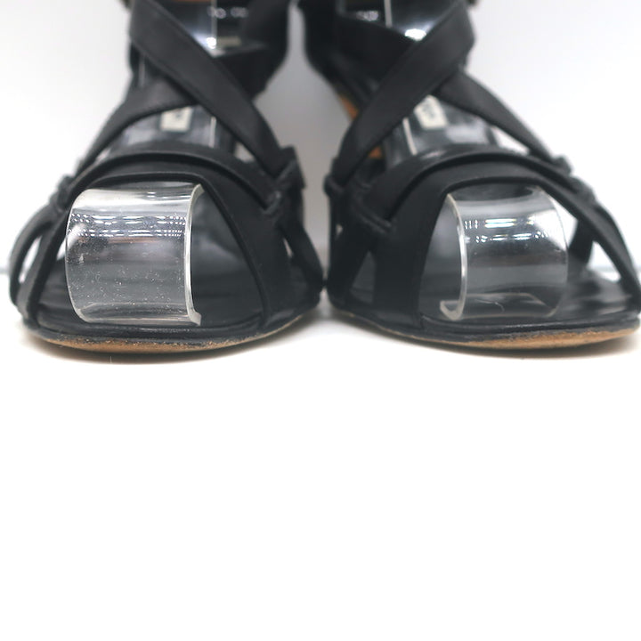 Manolo Blahnik Buckled Strappy Sandals Black Leather Size 36.5 Open Toe Heels