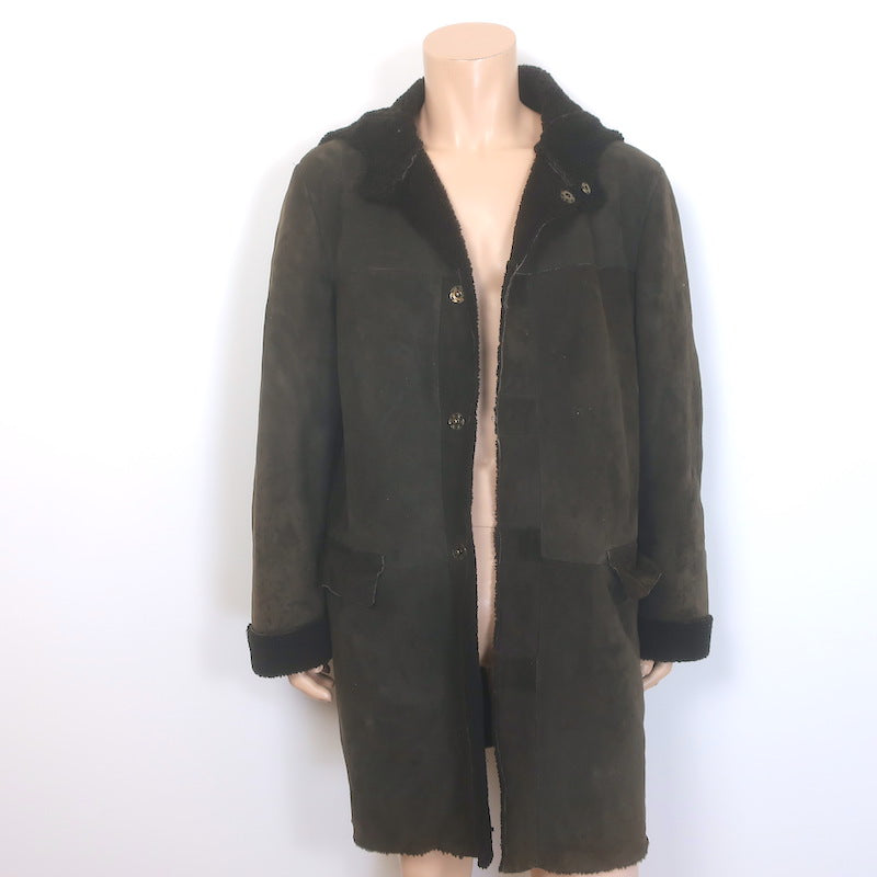 Miu Miu Shearling Hooded Coat Dark Brown Suede Size 54