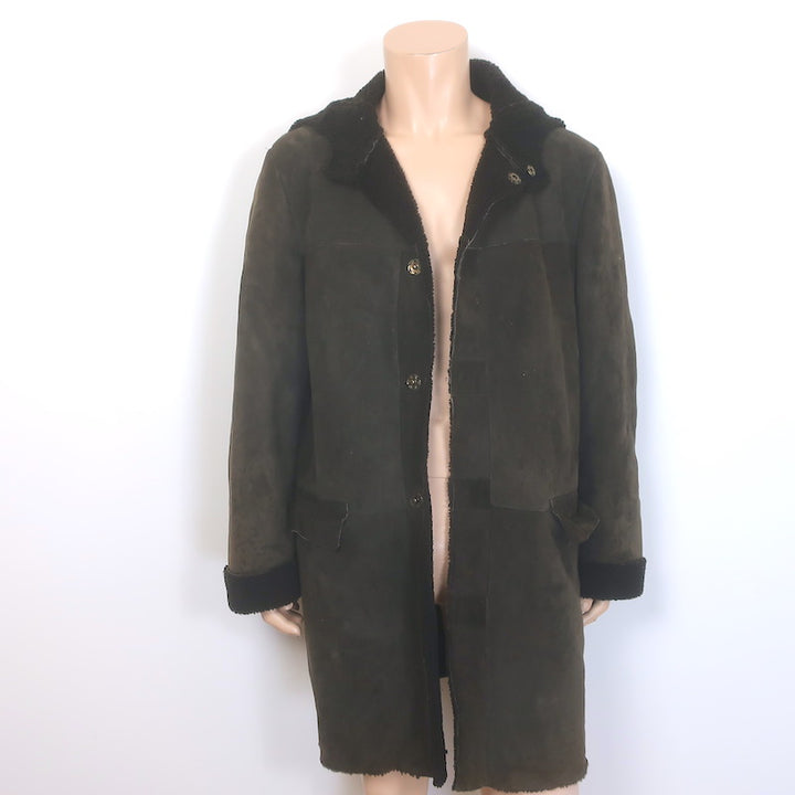 Miu Miu Shearling Hooded Coat Dark Brown Suede Size 54
