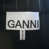 GANNI Pinstriped Puff Sleeve Midi Shirtdress Black Stretch Twill Size 32