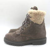 Moncler Patty Scarpa Shearling Lace-Up Ankle Boots Dark Taupe Suede Size 38 NEW