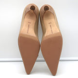 Manolo Blahnik Chain Link-Embellished Kitten Heel Pumps Beige Leather Size 38.5