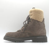 Moncler Patty Scarpa Shearling Lace-Up Ankle Boots Dark Taupe Suede Size 38 NEW