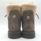Moncler Patty Scarpa Shearling Lace-Up Ankle Boots Dark Taupe Suede Size 38 NEW