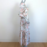 Cara Cara Blue Hill Tiered Midi Dress White/Multi Floral Print Linen Size 4 NEW