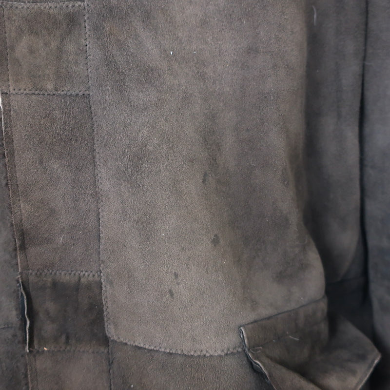Miu Miu Shearling Hooded Coat Dark Brown Suede Size 54