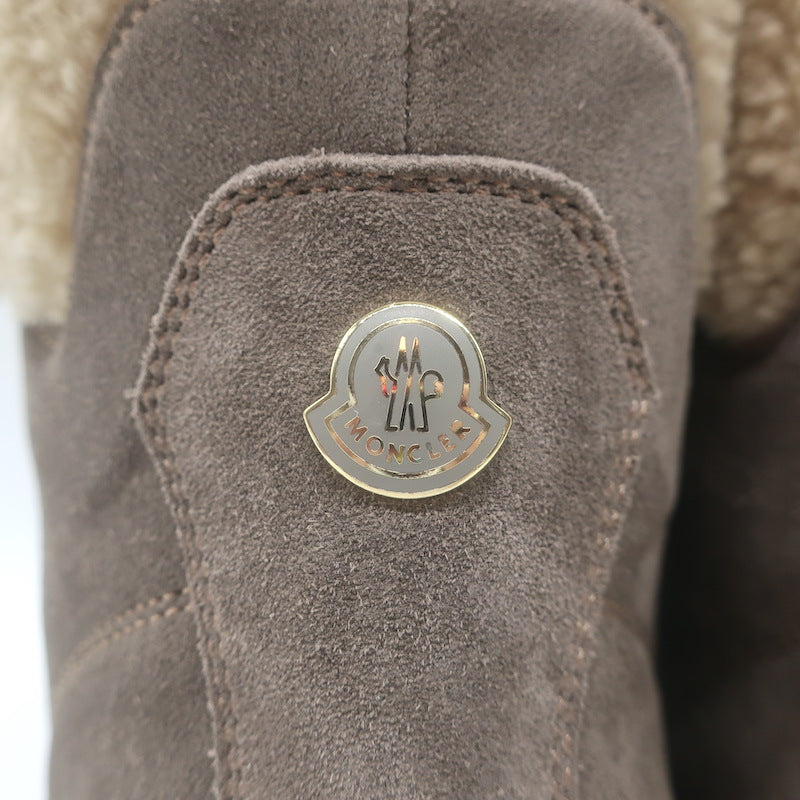 Moncler Patty Scarpa Shearling Lace-Up Ankle Boots Dark Taupe Suede Size 38 NEW