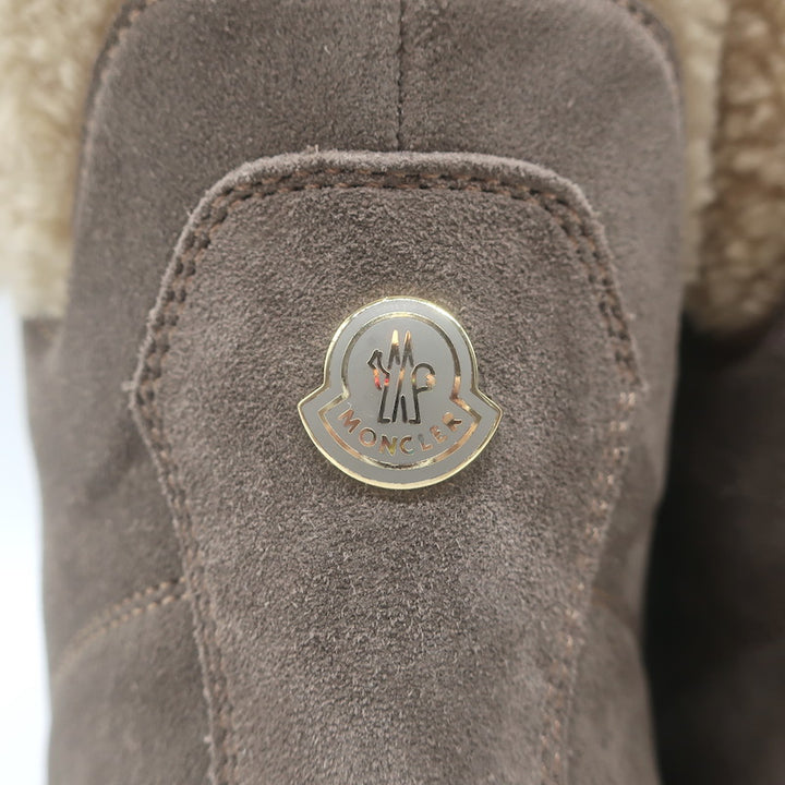 Moncler Patty Scarpa Shearling Lace-Up Ankle Boots Dark Taupe Suede Size 38 NEW