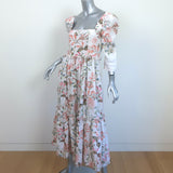 Cara Cara Blue Hill Tiered Midi Dress White/Multi Floral Print Linen Size 4 NEW