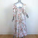 Cara Cara Blue Hill Tiered Midi Dress White/Multi Floral Print Linen Size 4 NEW