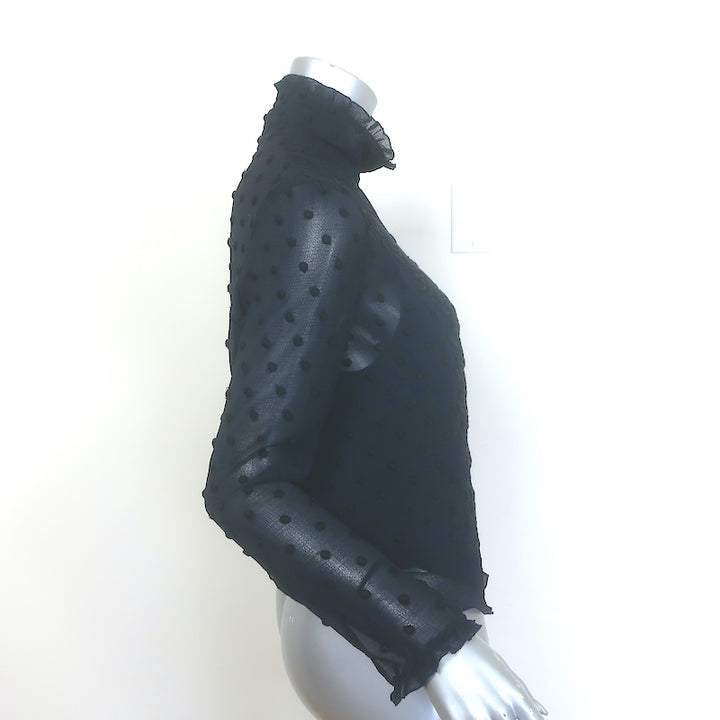 See by Chloe Swiss Dot-Embroidered Ruffled High Neck Blouse Navy Crepe Size 40