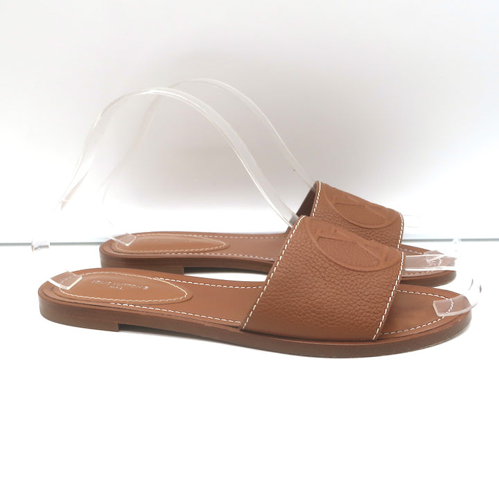 Louis Vuitton Lock It Flat Mules Brown Leather Size 37 Open Toe Sandals