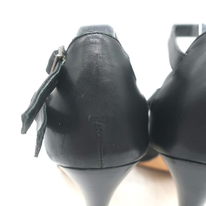Manolo Blahnik Buckled Strappy Sandals Black Leather Size 36.5 Open Toe Heels