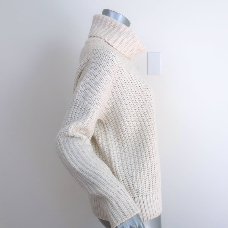 Loro Piana Sequined Turtleneck Sweater Ivory Cashmere-Silk Size 42