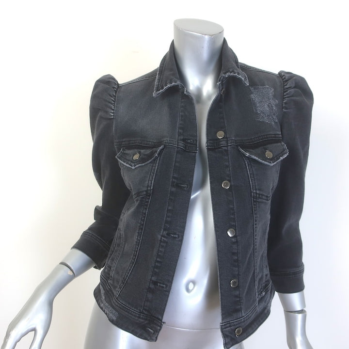Retrofete Ada Puff Sleeve Denim Jacket Faded Black Stretch Cotton Size Small NEW