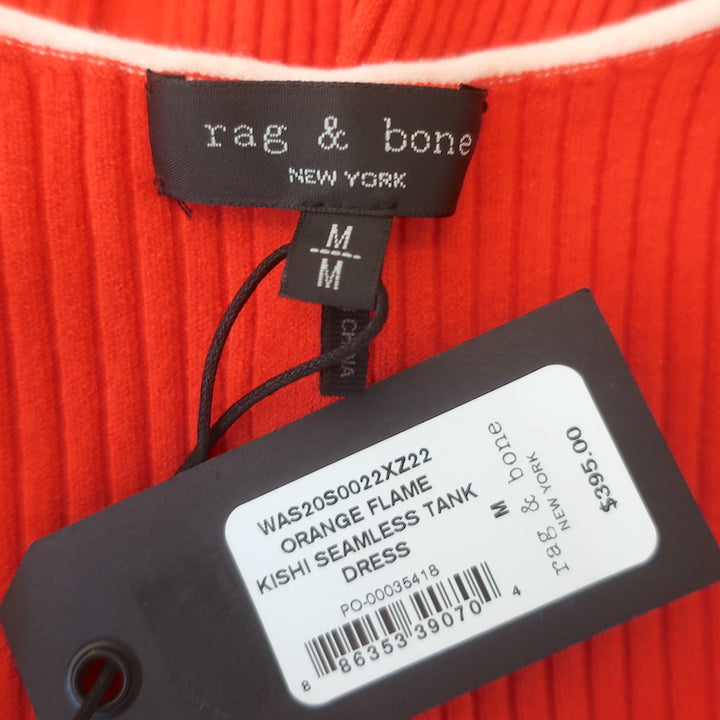 Rag &amp; Bone Kishi Seamless Tank Dress Orange Flame Ribbed Knit Size Medium NEW