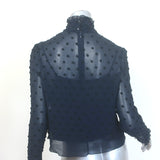 See by Chloe Swiss Dot-Embroidered Ruffled High Neck Blouse Navy Crepe Size 40