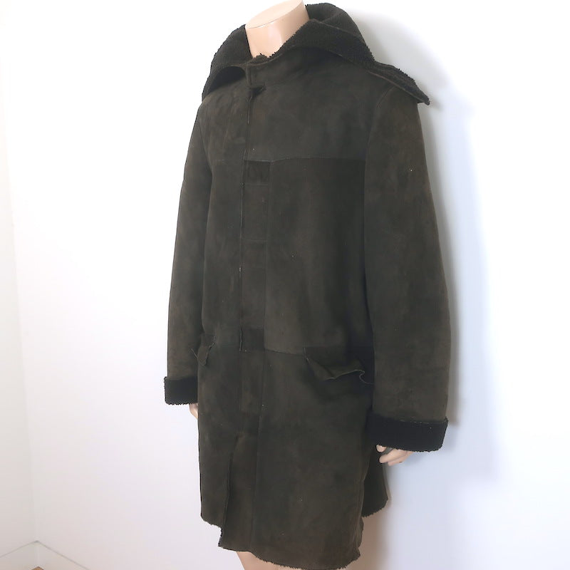 Miu Miu Shearling Hooded Coat Dark Brown Suede Size 54