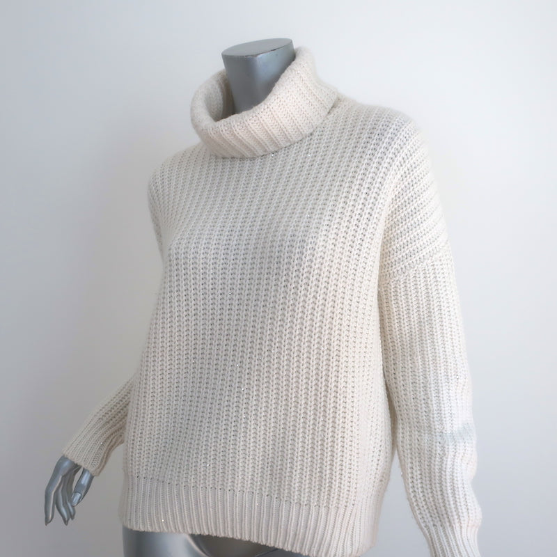 Loro Piana Sequined Turtleneck Sweater Ivory Cashmere-Silk Size 42