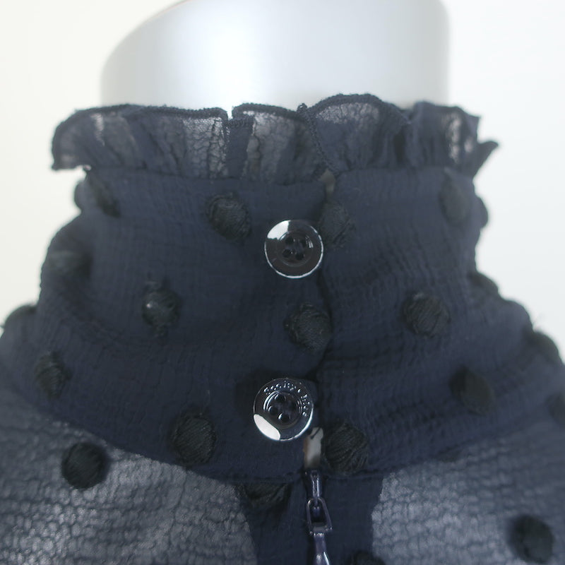See by Chloe Swiss Dot-Embroidered Ruffled High Neck Blouse Navy Crepe Size 40
