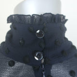 See by Chloe Swiss Dot-Embroidered Ruffled High Neck Blouse Navy Crepe Size 40