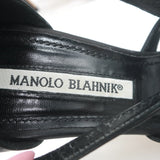 Manolo Blahnik Buckled Strappy Sandals Black Leather Size 36.5 Open Toe Heels