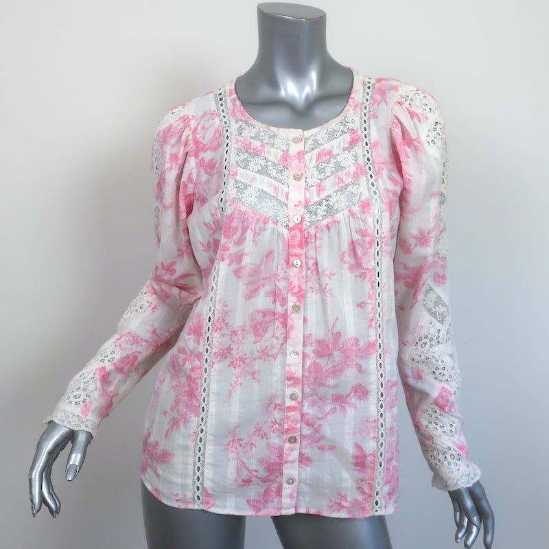 LoveShackFancy Lace-Trim Top Broadway White/Pink Floral Print