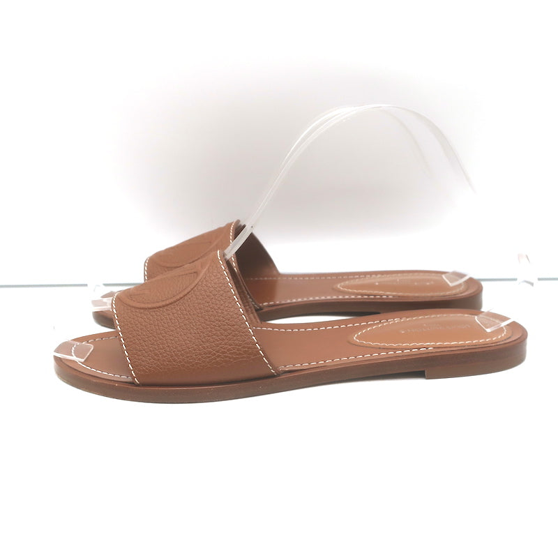 Louis Vuitton Lock It Flat Mules Brown Leather Size 37 Open Toe Sandals