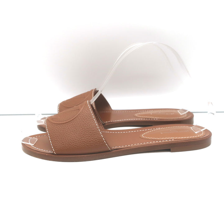 Louis Vuitton Lock It Flat Mules Brown Leather Size 37 Open Toe Sandals