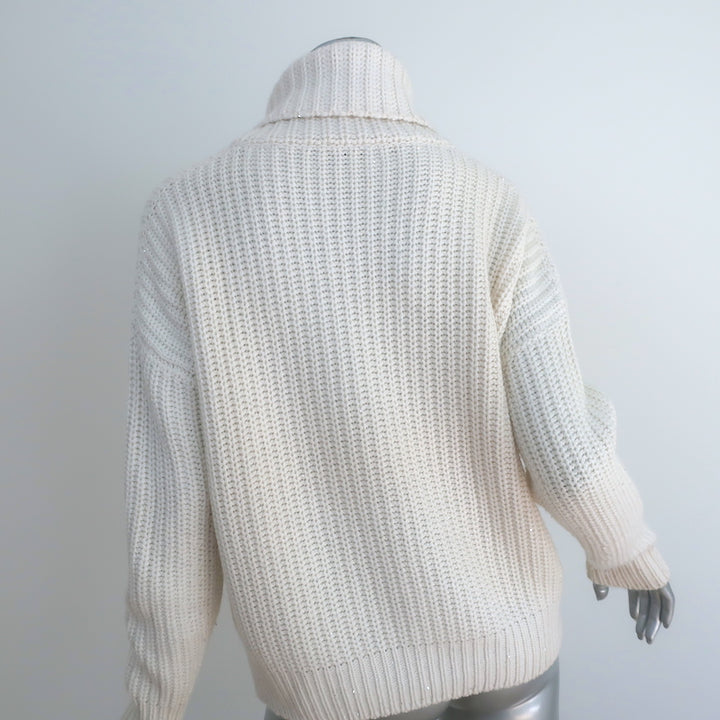 Loro Piana Sequined Turtleneck Sweater Ivory Cashmere-Silk Size 42