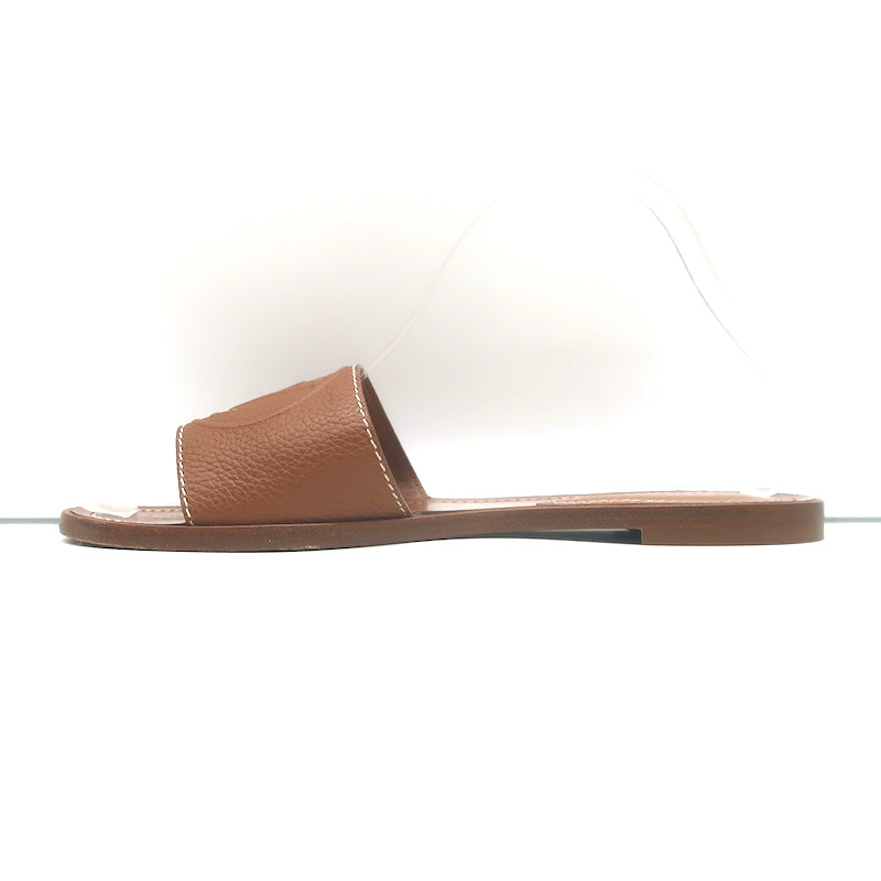 Louis Vuitton Lock It Flat Mules Brown Leather Size 37 Open Toe Sandals