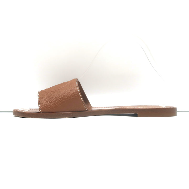 Louis Vuitton Lock It Flat Mules Brown Leather Size 37 Open Toe Sandals