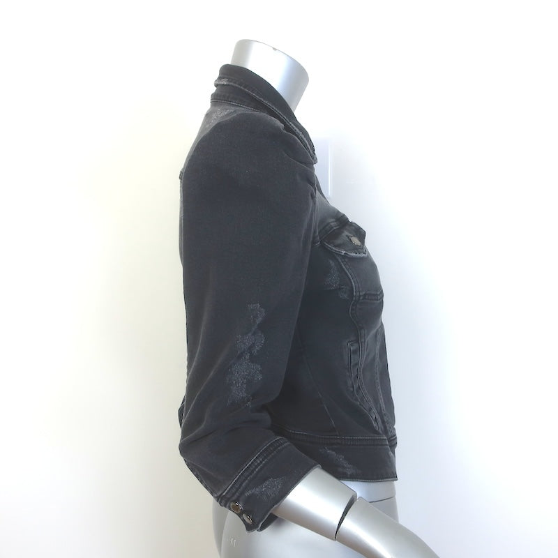 Retrofete Ada Puff Sleeve Denim Jacket Faded Black Stretch Cotton Size Small NEW