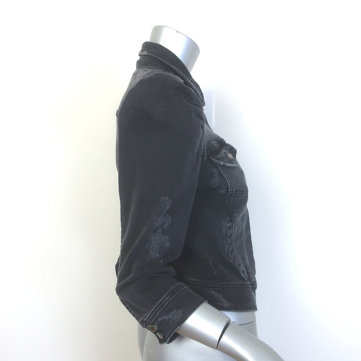 Retrofete Ada Puff Sleeve Denim Jacket Faded Black Stretch Cotton Size Small NEW