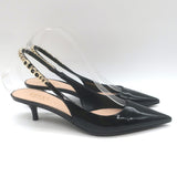 Gucci Signoria Logo Chain Slingback Pumps Black Patent Leather Size 38.5 NEW