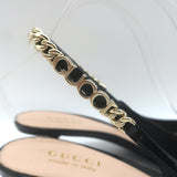 Gucci Signoria Logo Chain Slingback Pumps Black Patent Leather Size 38.5 NEW
