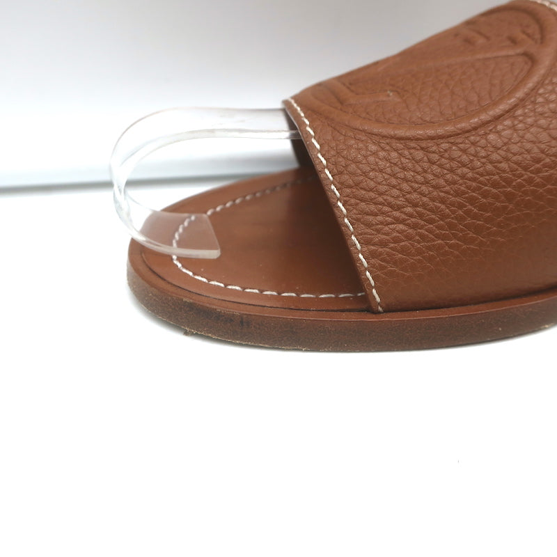 Louis Vuitton Lock It Flat Mules Brown Leather Size 37 Open Toe Sandals
