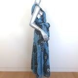 Ulla Johnson Adora Crisscross Midi Dress Blue Printed Metallic Fil Coupe Size 8