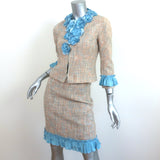 Moschino Cheap and Chic Skirt Suit Beige/Blue Ruffle-Trim Tweed Size 0