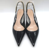Gucci Signoria Logo Chain Slingback Pumps Black Patent Leather Size 38.5 NEW