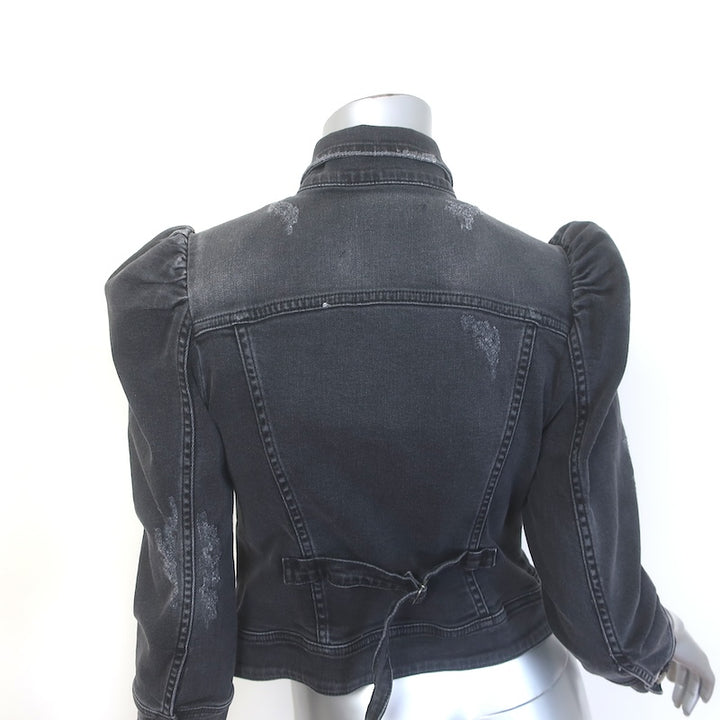 Retrofete Ada Puff Sleeve Denim Jacket Faded Black Stretch Cotton Size Small NEW