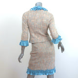 Moschino Cheap and Chic Skirt Suit Beige/Blue Ruffle-Trim Tweed Size 0
