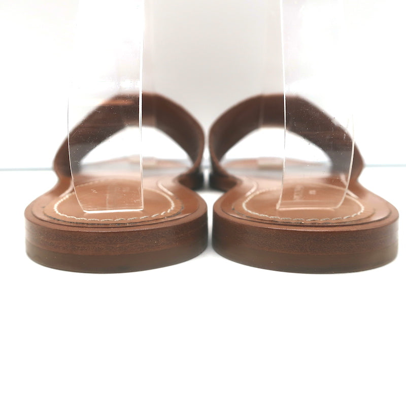 Louis Vuitton Lock It Flat Mules Brown Leather Size 37 Open Toe Sandals