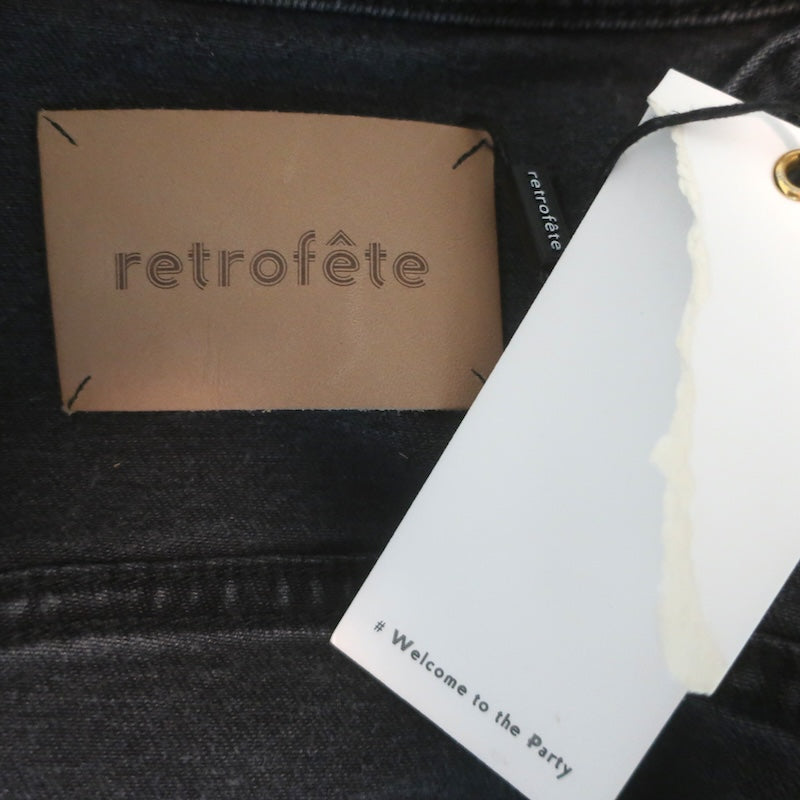 Retrofete Ada Puff Sleeve Denim Jacket Faded Black Stretch Cotton Size Small NEW