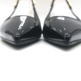 Gucci Signoria Logo Chain Slingback Pumps Black Patent Leather Size 38.5 NEW