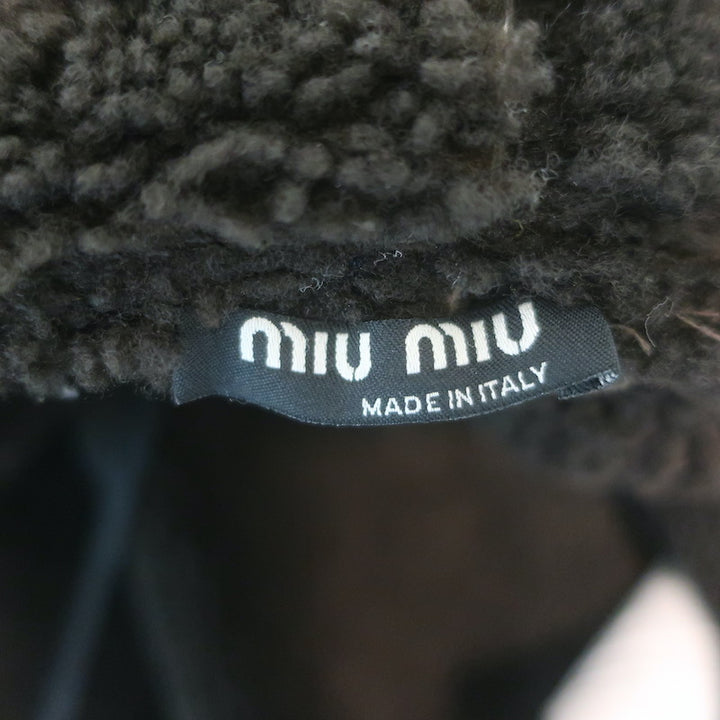 Miu Miu Shearling Hooded Coat Dark Brown Suede Size 54